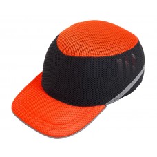 Каска-бейсболка ударостійка зі світловідбиваючої стрічкою (колір оранжево-чорна)